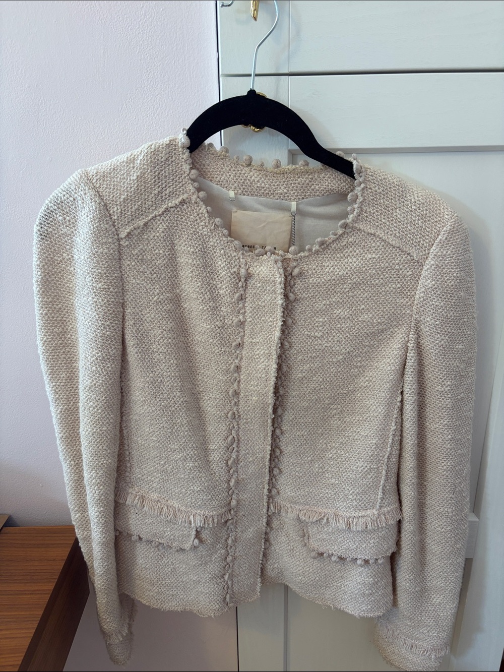 Rebecca Taylor pinkish Cream Textured Bouclé Jacket - Elegant Open Front